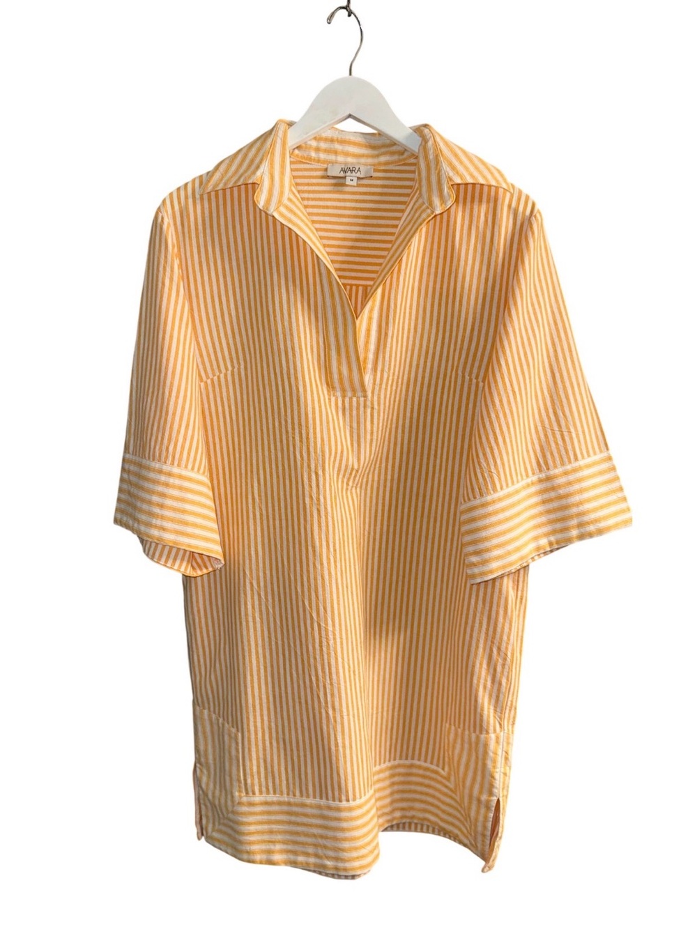 AVARA Orange & White Striped Midi Shirt Dress, Size Medium, Like New